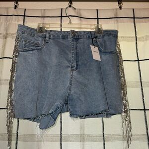 Forever 21 Denim Shorts with Silver Fringe - Size 14